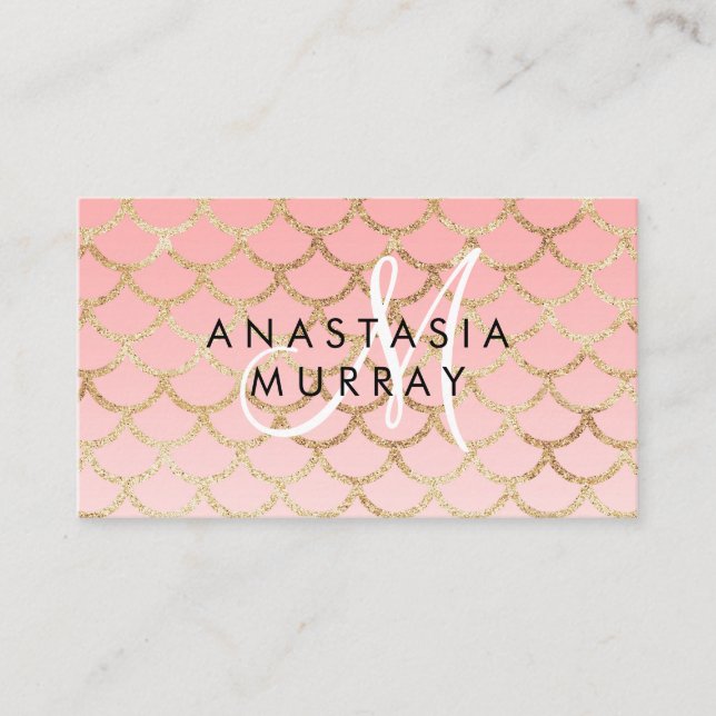 Glam Blush Pink Gold Mermaid Glitzer Monogram Name Visitenkarte (Vorderseite)