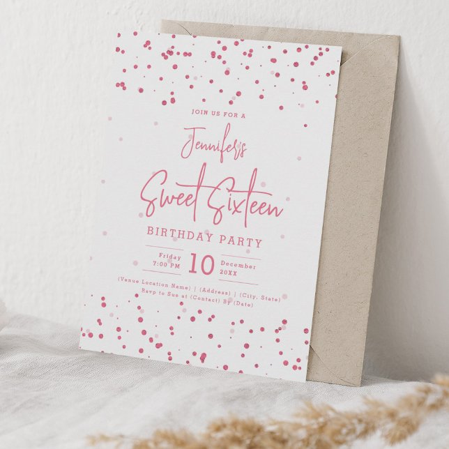 Glam Blush Pink Imitats Foil Dots Sweet 16 Party Einladung (Glam Blush Pink Faux Foil Dots Sweet 16 Party Invitation)