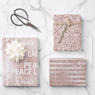 Glam Blush Pink Peace Liebe Glitzer Geschenkpapier Set