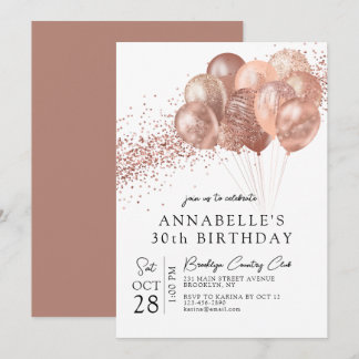 Glam Blush Pink Rose Gold Glitzer Ballon Geburtsta Einladung