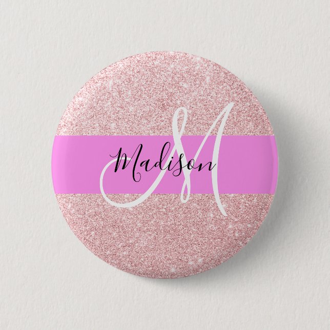 Glam Blush Pink Rose Gold Glitzer Sparklogramm Button (Vorderseite)
