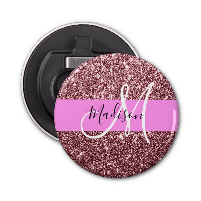 Glam Blush Pink Rose Gold Glitzer Sparklogramm Flaschenöffner (Vorderseite)