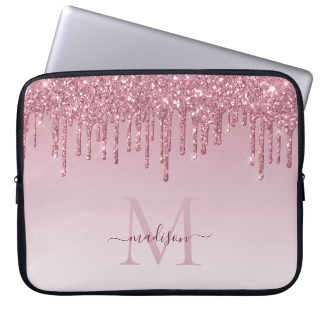 Glam Blush Pink Rose Gold Glitzer Sparklogramm Laptopschutzhülle (Vorderseite)