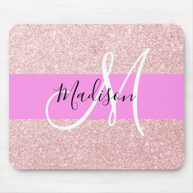 Glam Blush Pink Rose Gold Glitzer Sparklogramm Mousepad (Vorne)