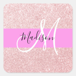 Glam Blush Pink Rose Gold Glitzer Sparklogramm Quadratischer Aufkleber