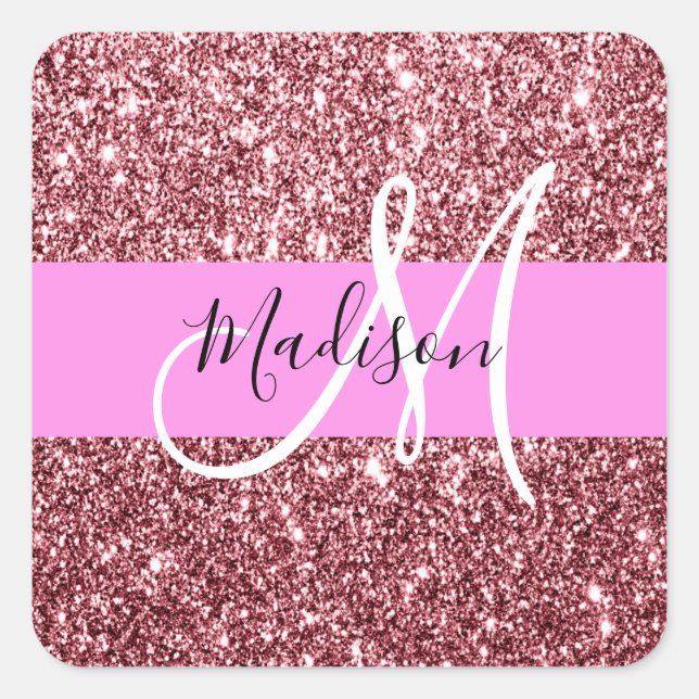 Glam Blush Pink Rose Gold Glitzer Sparklogramm Quadratischer Aufkleber (Vorderseite)