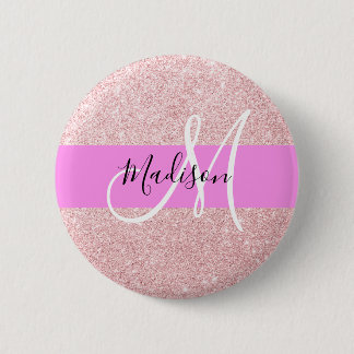 Glam Blush Pink Rosen Gold Glitter Funkel Monogram Button
