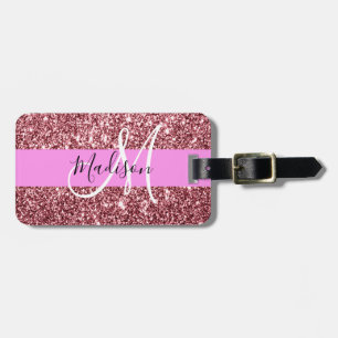 Glam Blush Pink Rosen Gold Glitter Funkel Monogram Gepäckanhänger
