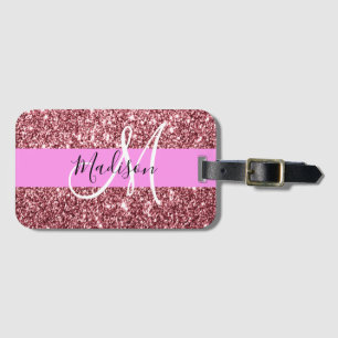 Glam Blush Pink Rosen Gold Glitter Funkel Monogram Gepäckanhänger