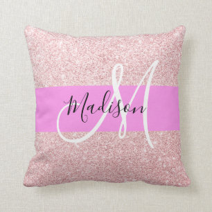 Glam Blush Pink Rosen Gold Glitter Funkel Monogram Kissen