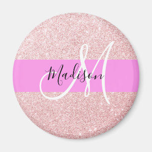 Glam Blush Pink Rosen Gold Glitter Funkel Monogram Magnet