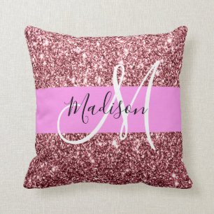 Glam Blush Pink Rosen Gold Glitter Glanz Monogramm Kissen