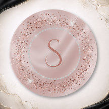 Glam Blush Pink Rosen Gold Glitter Monogramm