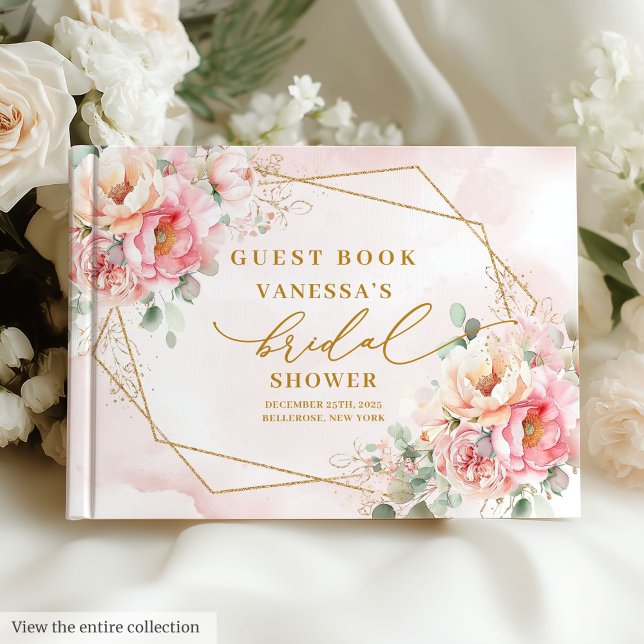 Glam Blush Pink Roses Gold Glitzer Brautparty Gästebuch (Glam Blush Pink Roses Gold Glitter Bridal Shower Guest Book)