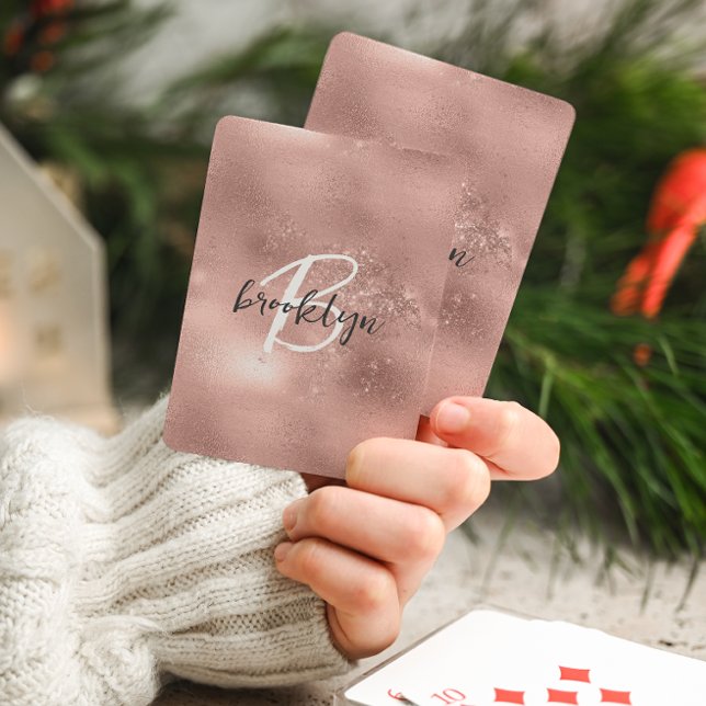 Glam Blush Pink Trendige Schriftmonogramm Spielkarten (Von Creator hochgeladen)