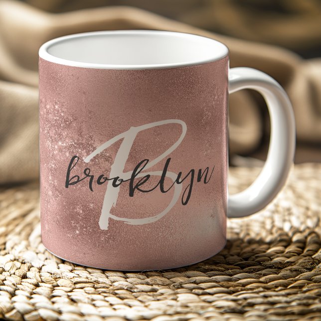 Glam Blush Pink Trendy Script Monogram Kaffeetasse (Von Creator hochgeladen)
