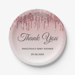 Glam Blush Rosa Gold Glitter Danke Baby Shower Pappteller