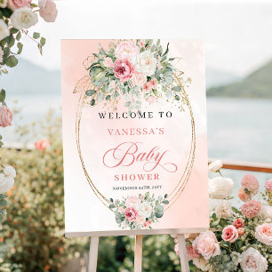 Glam Boho Blush Floral Gold Babyparty Willkommen Poster