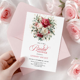 Glam Boho Burgundy Blush Floral Greenery Shower Einladung