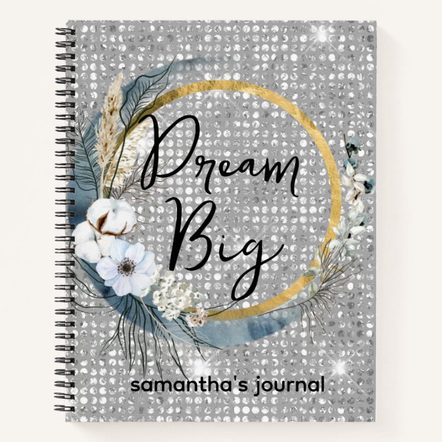 Glam Boho Celestial Moon Chic Imitats SilberGlitze Notizbuch (Vorderseite)