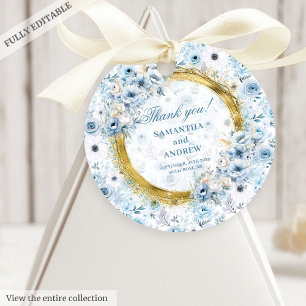 Glam Boho Dusty Blue Gold Wedding Vielen Dank Tag Geschenkanhänger