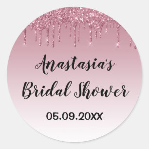 Glam Brautparty Lila Roségold Glittertropfen Runder Aufkleber