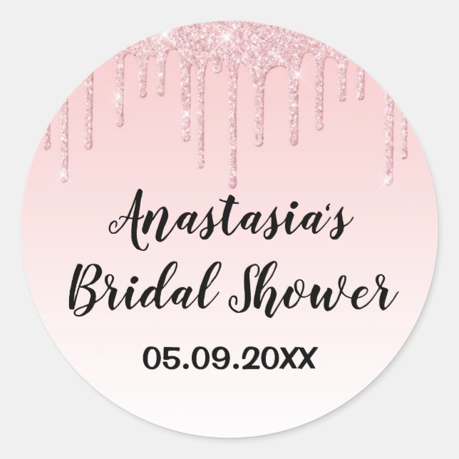 Glam Brautparty Rosa Rose Gold Glitzer Tropfen Runder Aufkleber (Vorderseite)