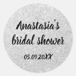 Glam Brautparty Silber Glitter Funken Name Runder Aufkleber