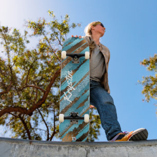 Glam Bronze and Blue Foil and Glitter Look Dd Skateboard