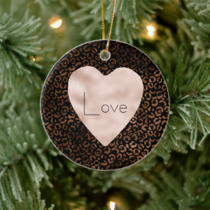 Glam Brown Black Leopard Print Heart Keramik Ornament