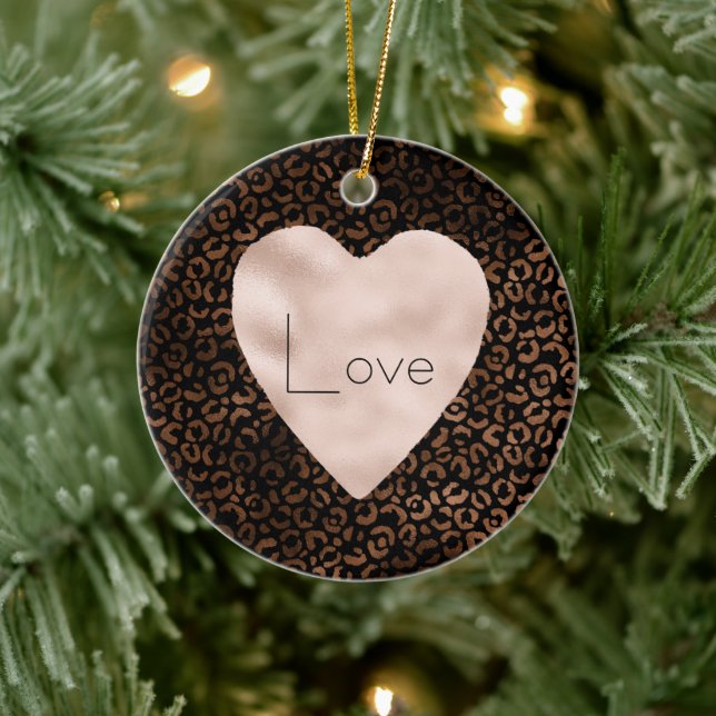 Glam Brown Black Leopard Print Heart Keramik Ornament (Baum)