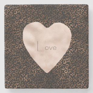 Glam Brown Black Leopard Print Heart Steinuntersetzer