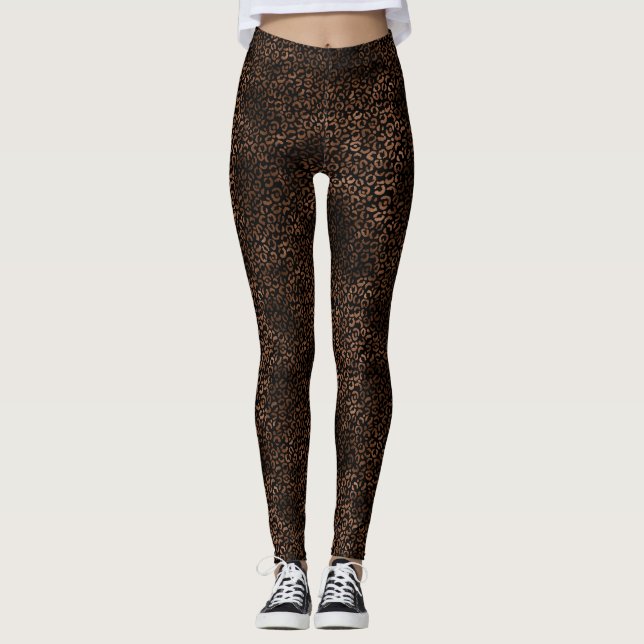 Glam Brown Black Leopard Print Leggings (Vorderseite)