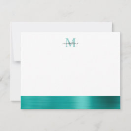 Glam Brushed Metal Aquamarin Green Girly Monogram Mitteilungskarte