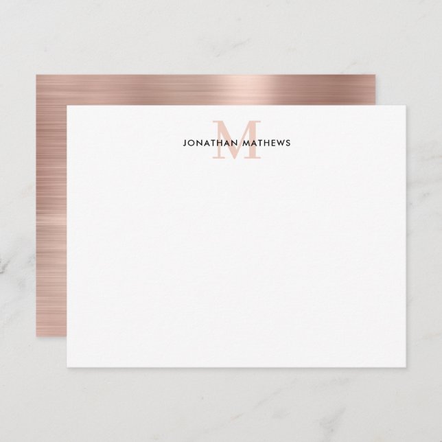 Glam Brushed Metal Rose Gold Classic Monogramm Mitteilungskarte (Vorne/Hinten)