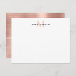 Glam Brushed Metal Rose Gold Classic Monogramm Mitteilungskarte