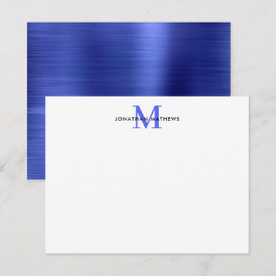 Glam Brushed Metal Royal Blue Classic Monogram Mitteilungskarte