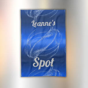 Glam Brushed Metal und Glitzer Blue Monogram   Geschirrtuch