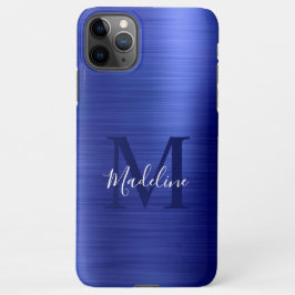 Glam Brushed Metallic Royal Blue Monogram iPhone 11Pro Max Hülle