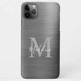 Glam Brushed Metallic Silver Gray Monogram iPhone 11Pro Max Hülle