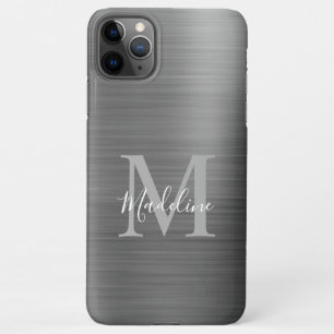 Glam Brushed Metallic Silver Gray Monogram iPhone 11Pro Max Hülle