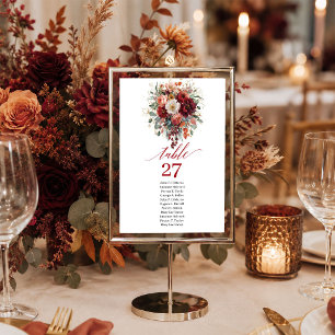 Glam Burgund Gold Floral Deep Red Tischnummer si