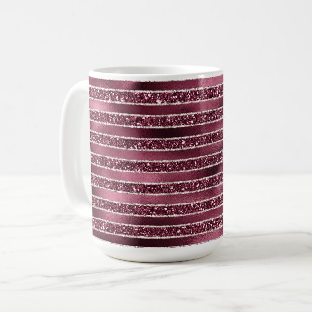 Glam Burgund Rote Rose Pinselstrich Glitzer Kaffeetasse (Vorderseite Links)
