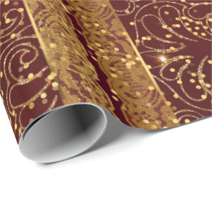 Glam Burgunde Wood Golden Foil Blumenace Geschenkpapier