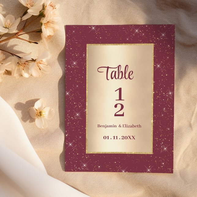 Glam burgundy Glitzer Confetti Tischnummern (Glam burgundy gold glitter confetti Table Numbers)