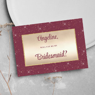 Glam burgundy gold Glitzer confetti Bridesmaid Einladung