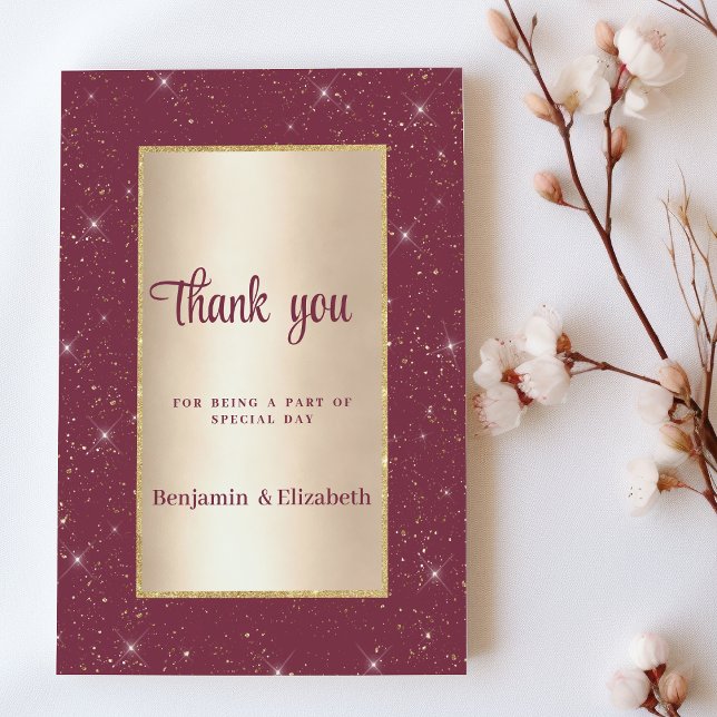 Glam burgundy gold Glitzer confetti Vielen Dank Einladung (Glam burgundy gold glitter confetti Thank You )