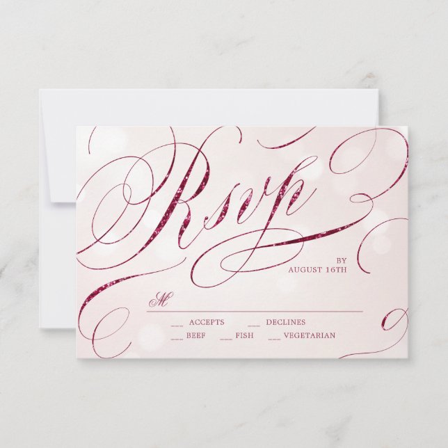 Glam burgundy kalligraphische Hochzeit UAWG RSVP Karte (Vorderseite)