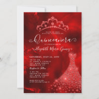 Glam Burgundy Red Diamond Tiara Kleid Quinceanera