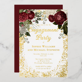 Glam Burgundy Rose Floral Engagement Party Folieneinladung